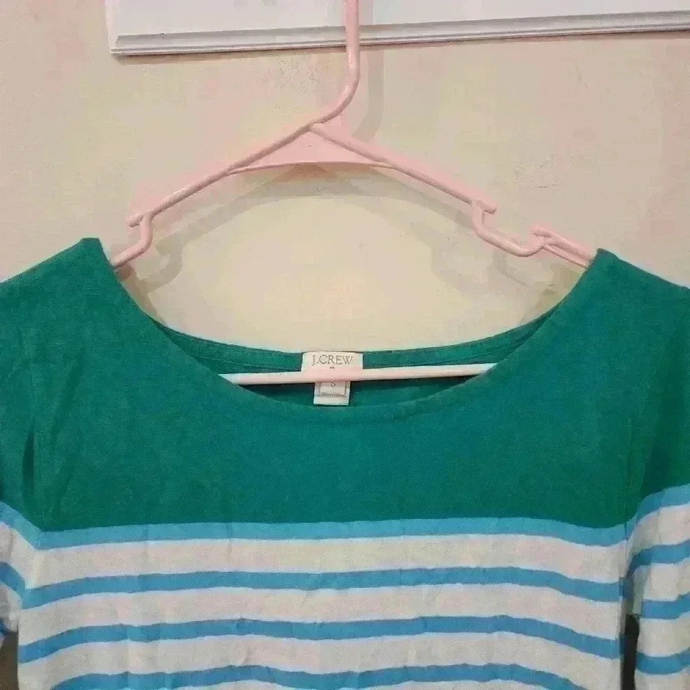 287. J.crew Long sleeve stripe green and blue tee size small - Picture 3 of 4
